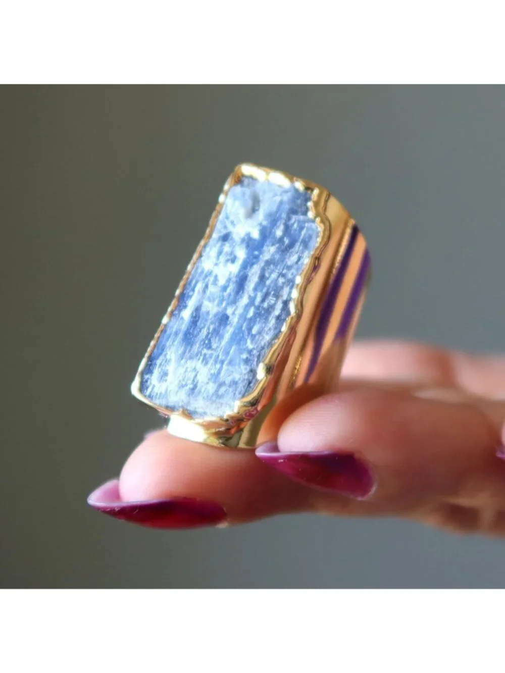 Kyanite Ring Blue Sophistication Stone Goddess Gold Adjustable Size 5 to 9 Jewel